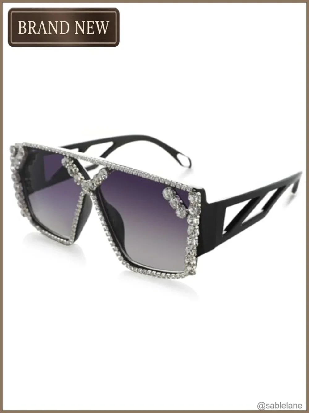 Oversized Square Rhinestone Sunglasses UV400 Protection